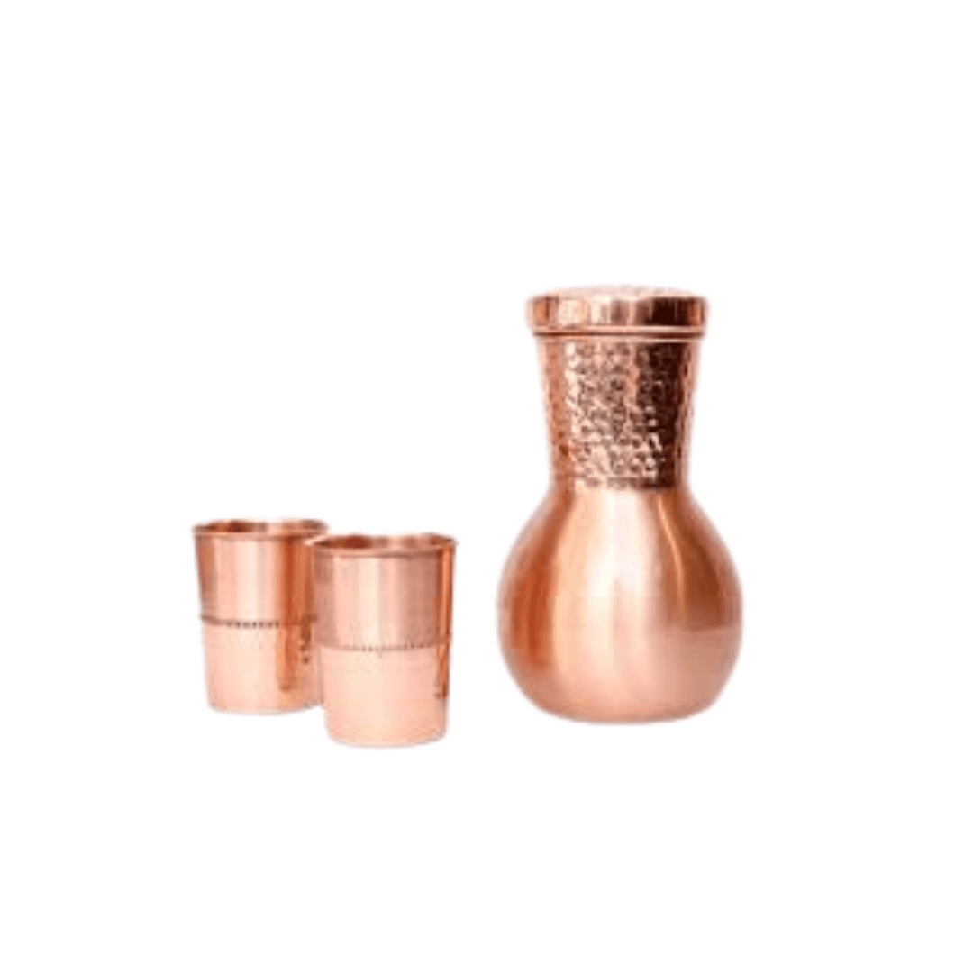 Copper Water Bottle with Glass Set | Sambhavnath Steel, Ahmedabad