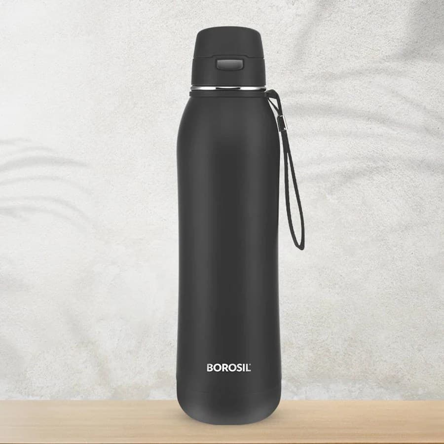 Borosil Rivera Double Wall Stainless Steel Water Bottle — Black - Stainless Steel | Sambhavnath Steel, Ahmedabad
