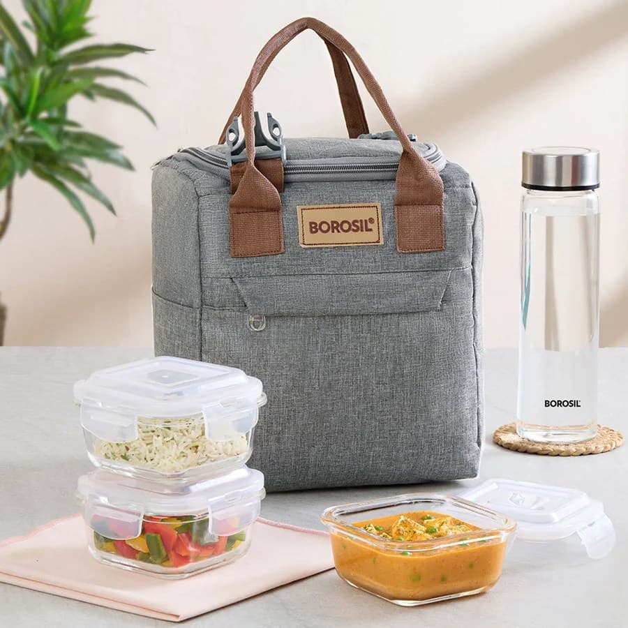 Borosil Gourmet Borosilicate Glass Lunchbox — Oven Safe | 320ml & 640ml - Stainless Steel | Sambhavnath Steel, Ahmedabad