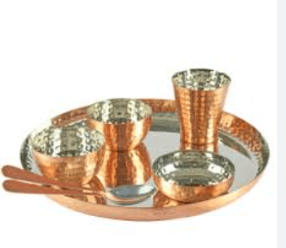 Deluxe Copper Hammered Maharaja Thali Set — 7 Pieces - Copper | Sambhavnath Steel, Ahmedabad