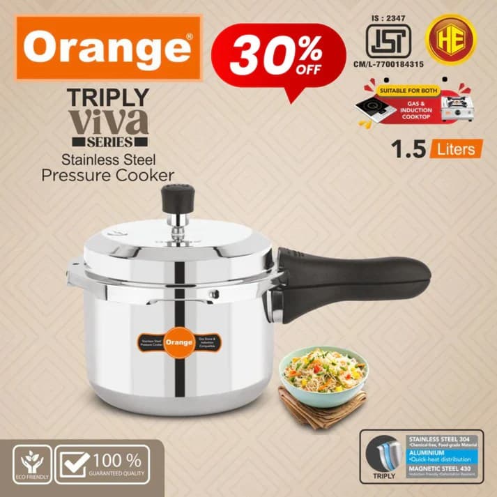 Orange Triply Pressure Cooker | Sambhavnath Steel, Ahmedabad